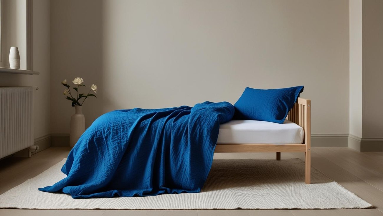 Crinkled cotton bedset — Blue colourway