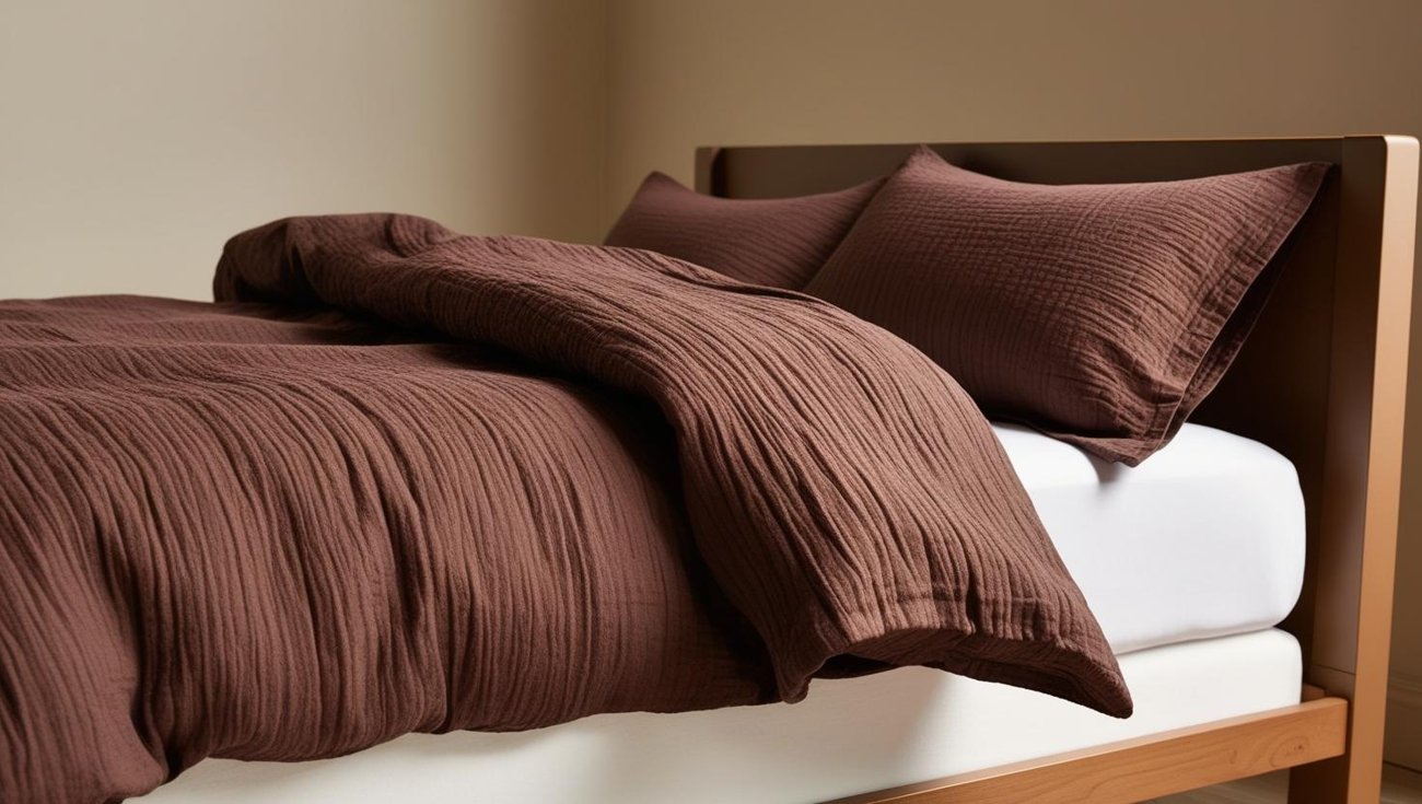 Crinkled cotton bedset — Chocolate colourway