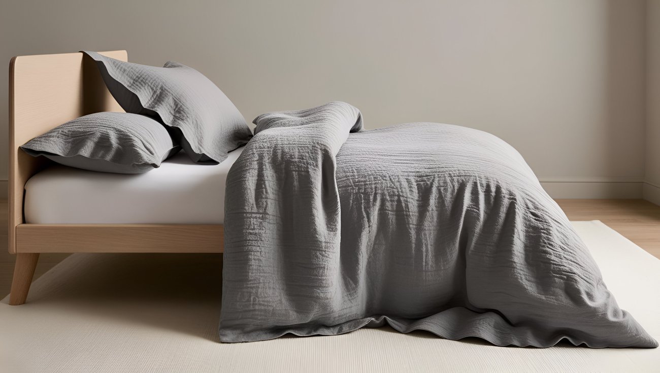 Crinkled cotton bedset — Grey colourway